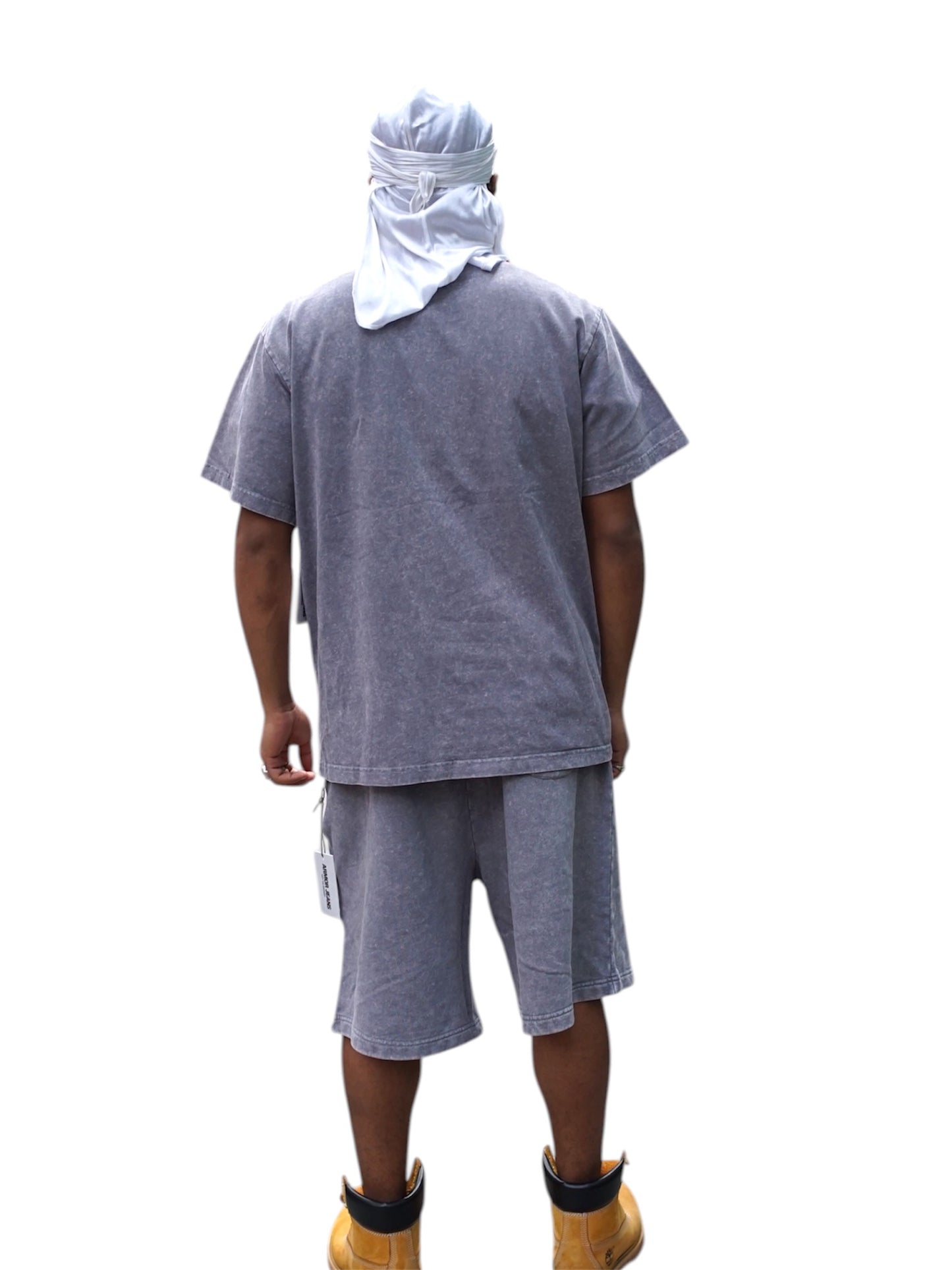 Grey Acid Wash T-Shirt & Shorts Set