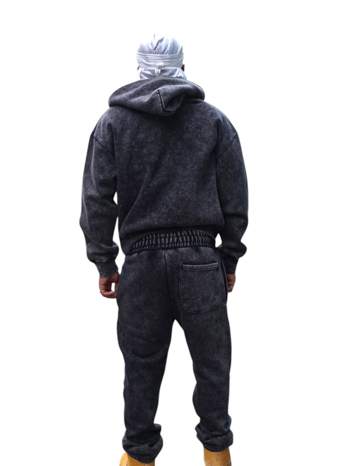 Black Acid Wash Sweatsuite Set