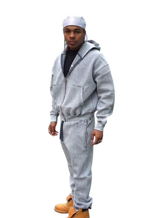 Gray Acid Wash Sweatsuite Set