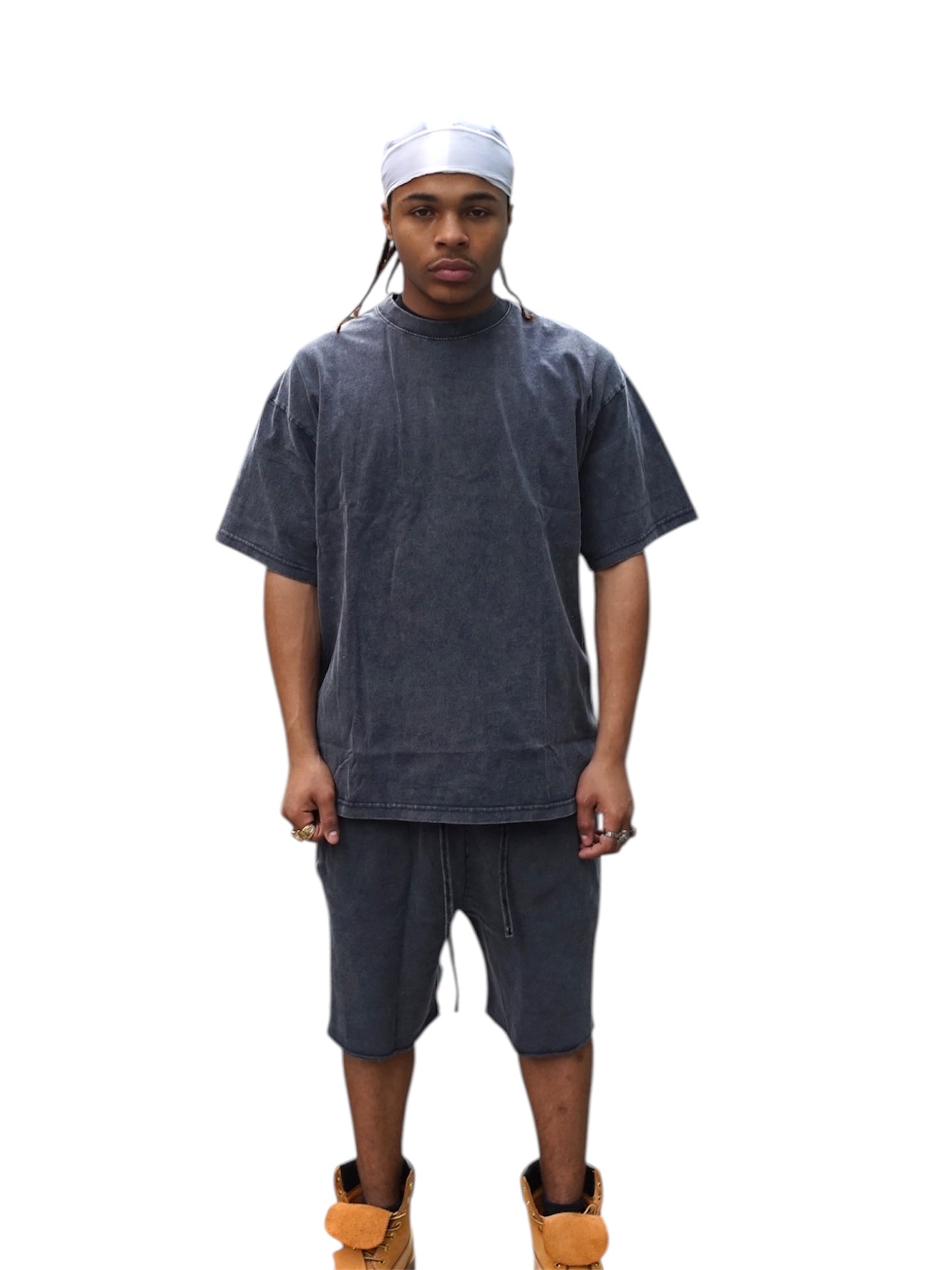 Charcoal Acid Wash T-Shirt & Shorts Set