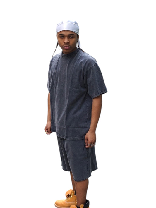 Charcoal Acid Wash T-Shirt & Shorts Set