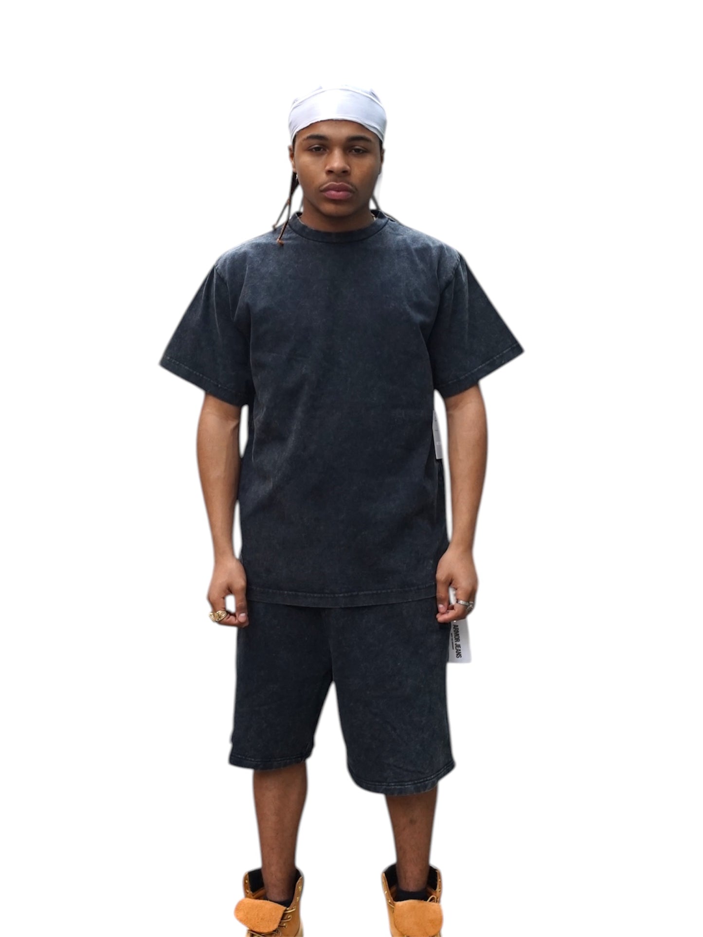 Black Acid Wash T-Shirt & Shorts Set