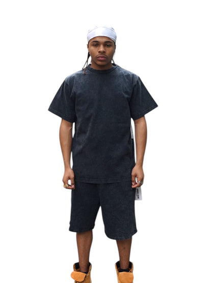 Black Acid Wash T-Shirt & Shorts Set