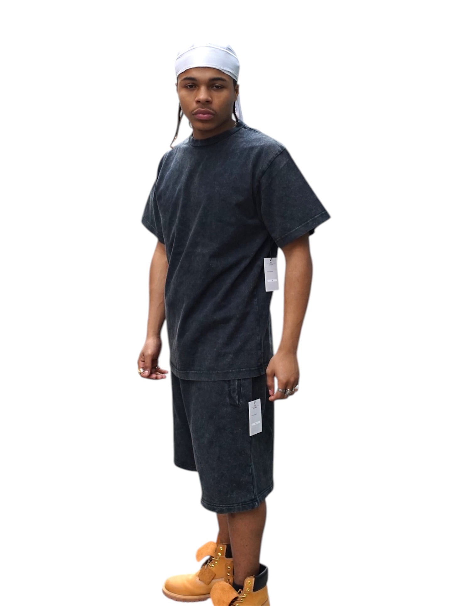 Black Acid Wash T-Shirt & Shorts Set