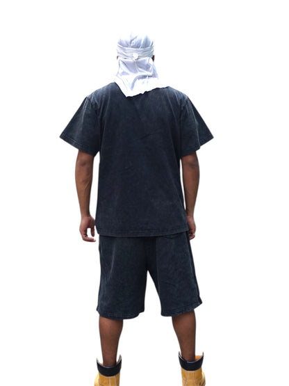 Black Acid Wash T-Shirt & Shorts Set