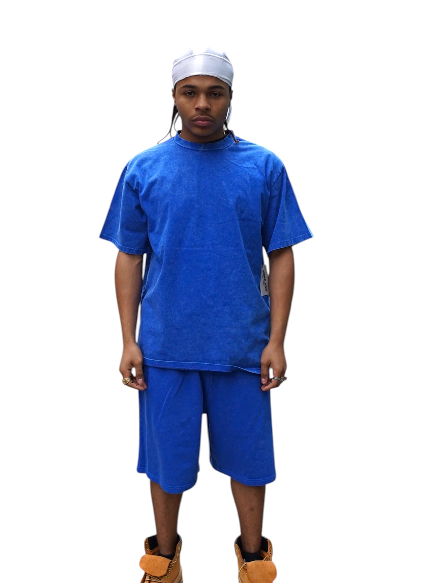Blue Acid Wash T-Shirt & Shorts Set