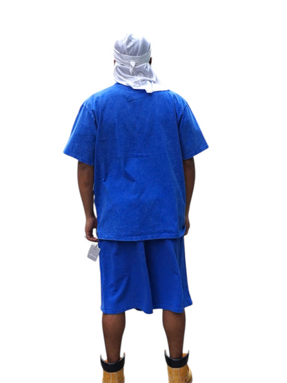 Blue Acid Wash T-Shirt & Shorts Set