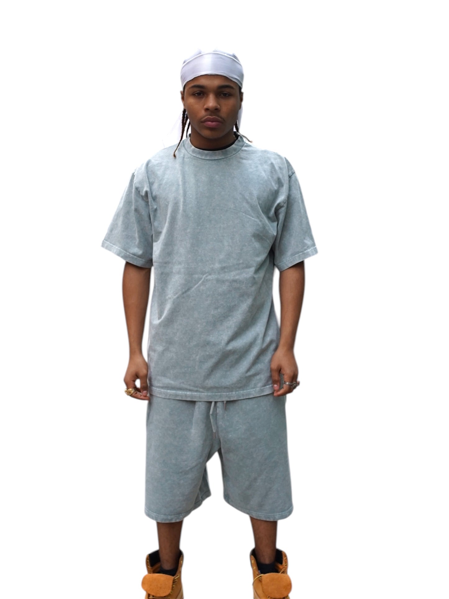 Mint Acid Wash T-Shirt & Shorts Set