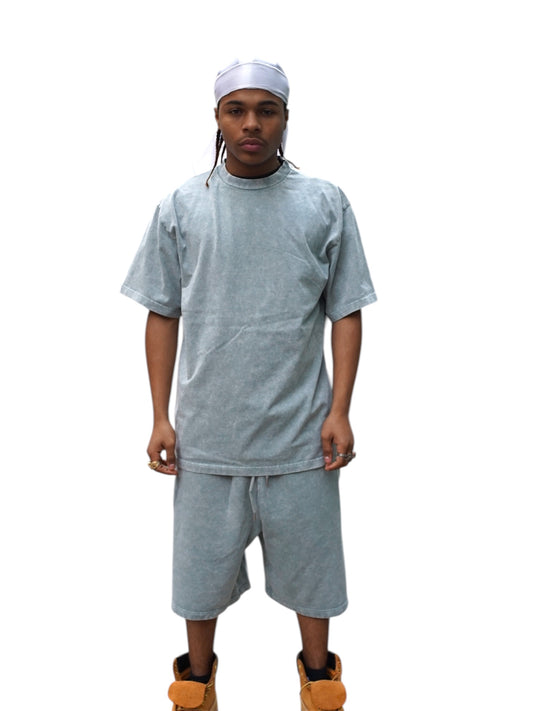Mint Acid Wash T-Shirt & Shorts Set