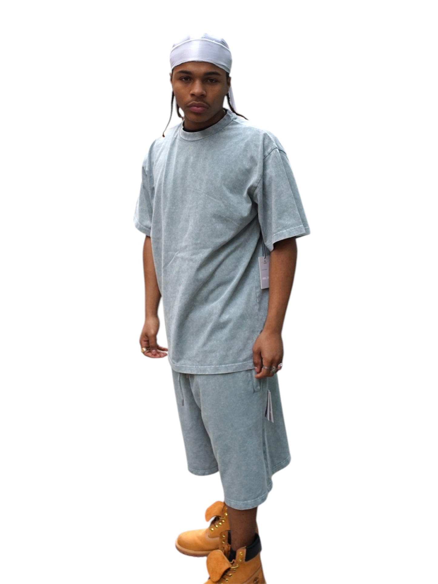 Mint Acid Wash T-Shirt & Shorts Set