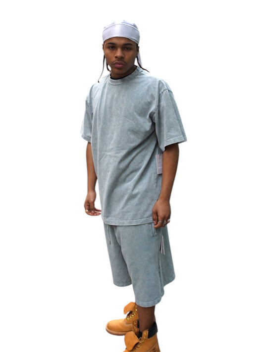 Mint Acid Wash T-Shirt & Shorts Set