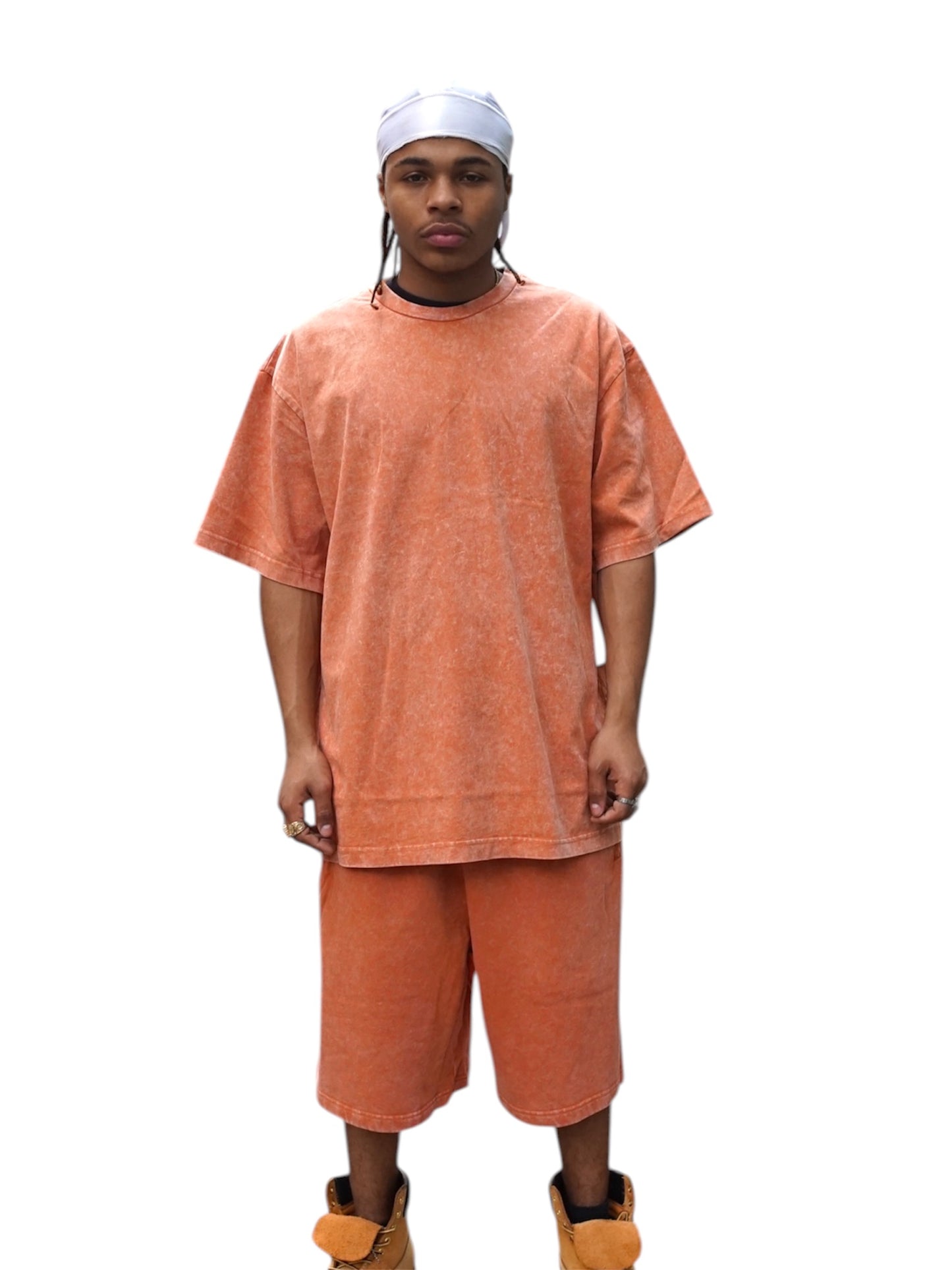 Orange Acid Wash T-Shirt & Shorts Set