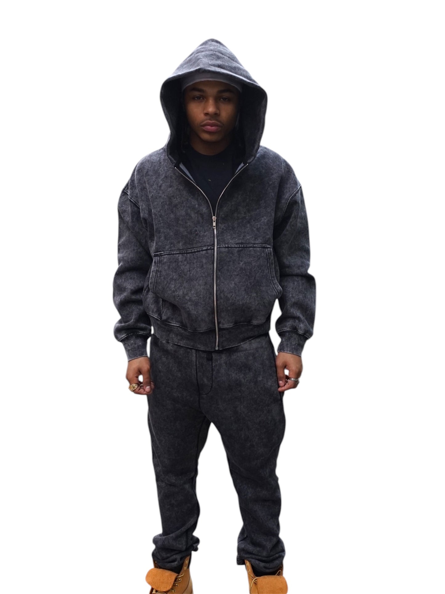 Black Acid Wash Sweatsuite Set