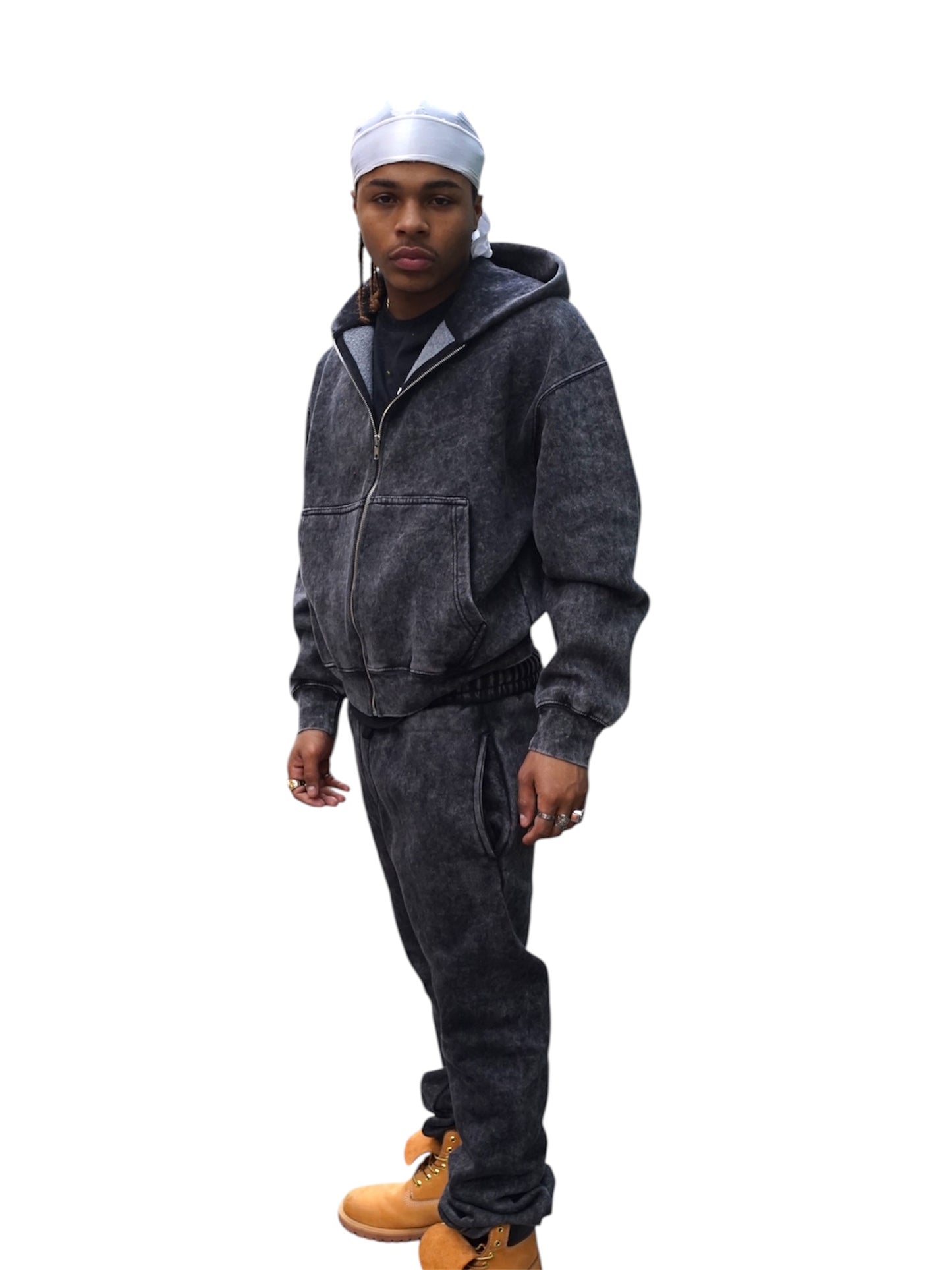 Black Acid Wash Sweatsuite Set
