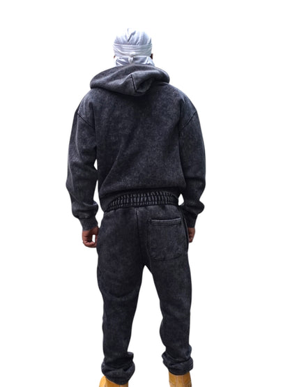 Black Acid Wash Sweatsuite Set