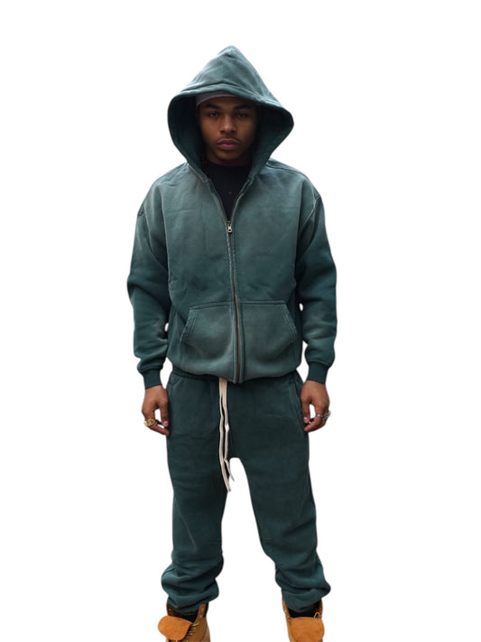 Green Acid Wash Sweatsuite Set
