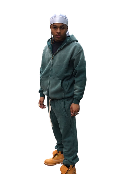Green Acid Wash Sweatsuite Set