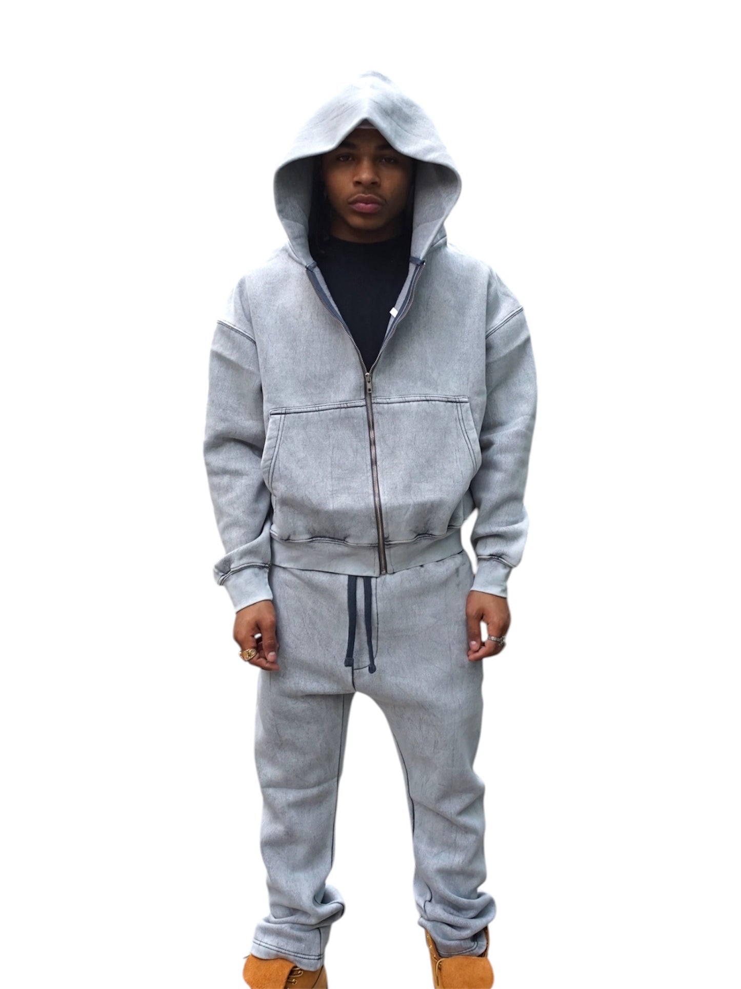 Gray Acid Wash Sweatsuite Set
