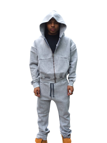 Gray Acid Wash Sweatsuite Set