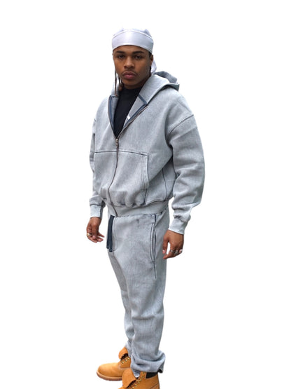 Gray Acid Wash Sweatsuite Set