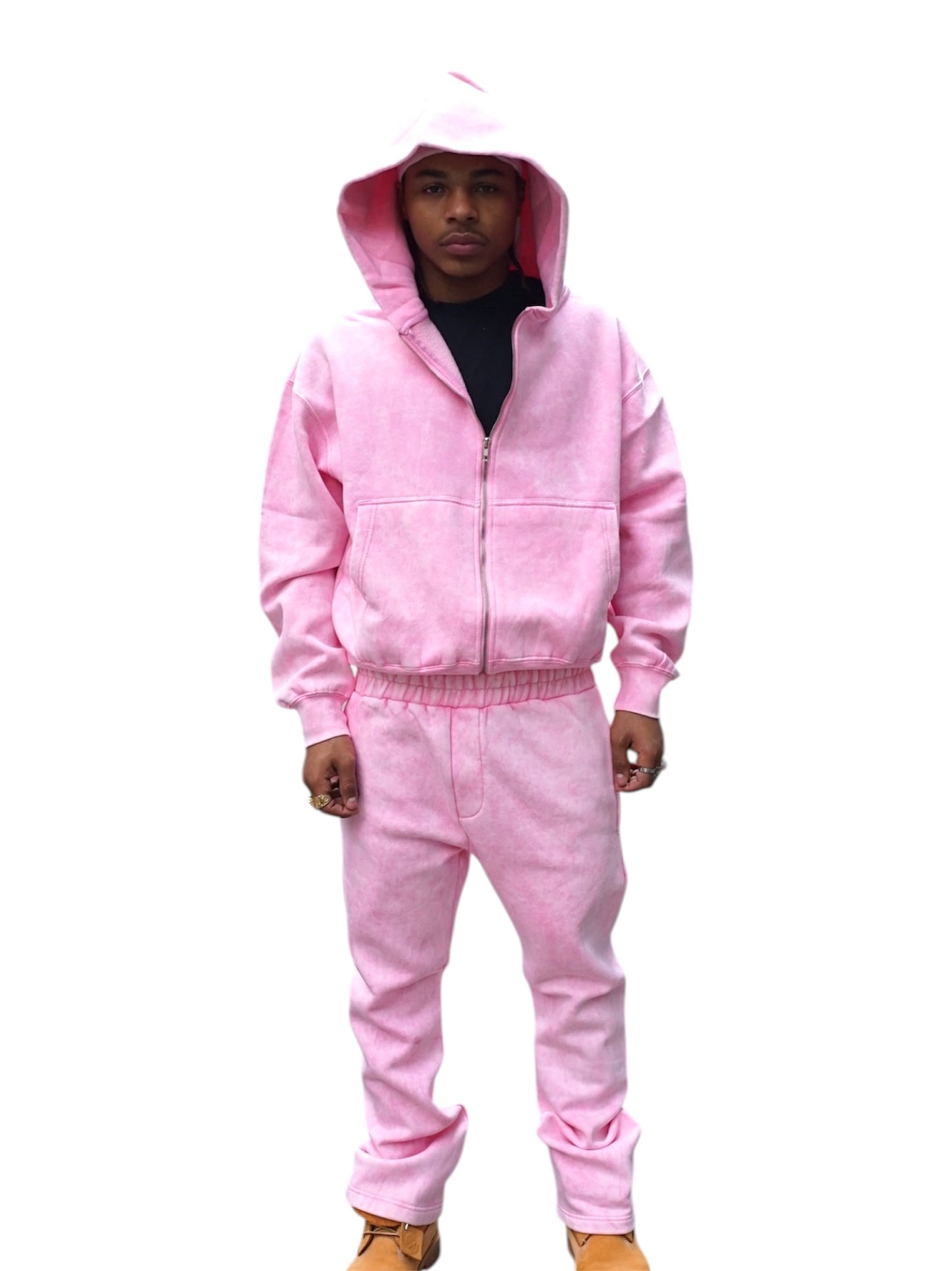 Pink Acid Wash Sweatsuite Set