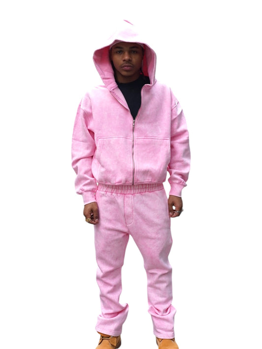 Pink Acid Wash Sweatsuite Set