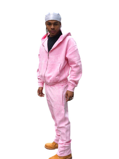 Pink Acid Wash Sweatsuite Set